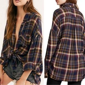Free People We the Free Hidden Valley Button Down Flannel Top Oversized Size XS